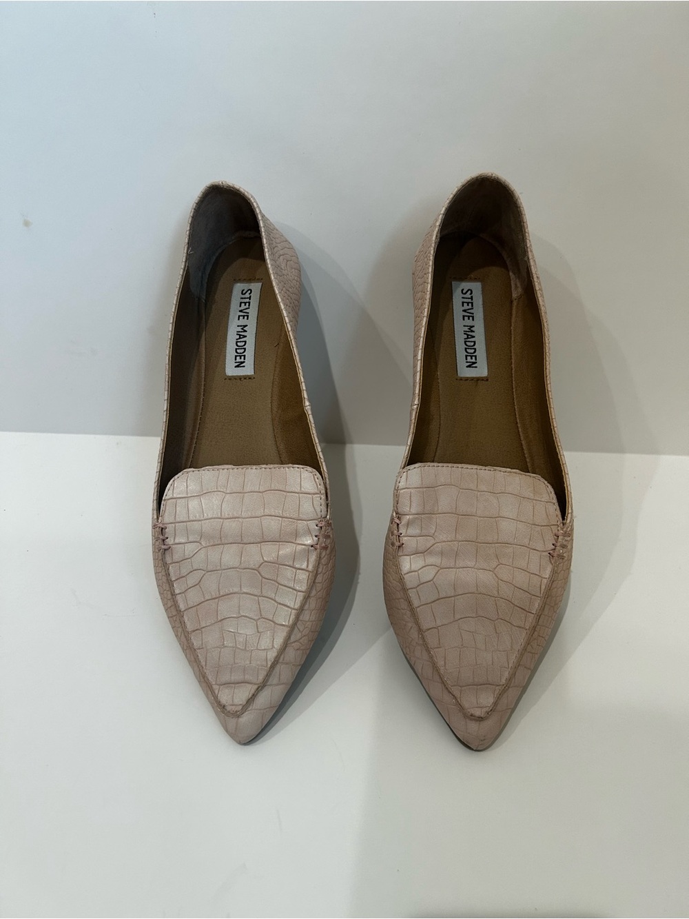 Steve Madden Blush Croc-Embossed Pointed Loafers